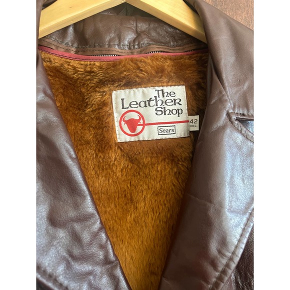 VTG Sears The Leather Shop Mens Size 42 Jacket Removable Lining Brown Buttons - Picture 2 of 13